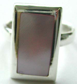 Retangular pink color mother of pearl seashell inlay sterling silver ring
