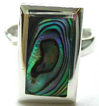 Sterling silver ring with retangular abalone paua shell inlaid