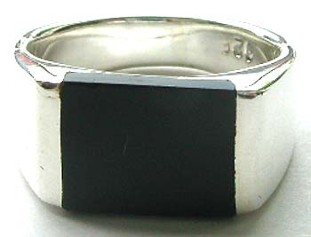 Horizontally laid genuine black onyx stone inlay widen sterling silver ring