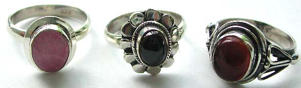 Assorted pattern design sterling silver ring with assorted genuine stone inlay 