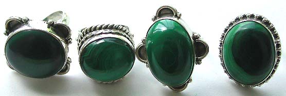 Assorted design genuine malachite stone inlay sterling silver ring 