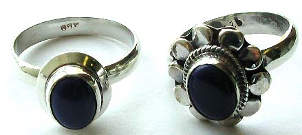 Assorted pattern design sterling silver ring with blue color stone embedded in middle