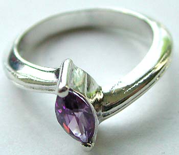 Sterling Silver and Cubic Zirconia - Olive shape light purple cz stone embedded twisted pattern design sterling silver ring