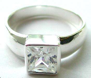 Wholesale Cubic Zirconia Ring Set - Square shape fine clear cz stone embedded wide band design sterling silver ring