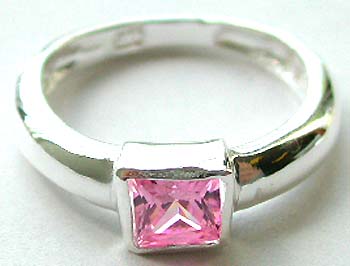 Jewelry wholesaler supply jewelry gifts at affordable prices, beautiful square shape fine pink color cz stone embedded sterling silver ring 