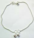 Multi mini pearl forming sterling silver anklet with 2 circle holding 2 bell pattern design in middle