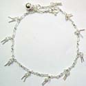 Multi double key pattern hanging on flower pattern forming sterling silver anklet