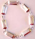 Chain-in multi white mother of pearl seashell embedded retangular pattern forming sterling silver bracelet