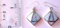 4 triangular blue seashell forming square pattern sterling silver earring, fish hook to fit