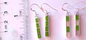 2 green and 2 white seashell forming long strip pattern design sterling silver earring, fish hook to fit