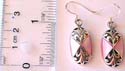 2 pinky seashell embedded carved-out pattern design fish hook sterling silver earring 