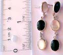 3 oval shape white seashell and black stone forming chain-in pattern design sterling silver earring 