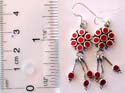 Multi mini red stone forming flower pattern fish hook sterling silver earring with 3 red stone embedded dangle hanging on bottom