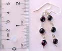 Fish hook sterling silver earring with 3 oval shape deep pink genuine agate stone in chain pattern design 