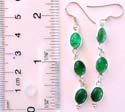 Fish hook sterling silver earring with 3 oval shape genuine green agate stone in chain pattern design 