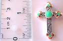 4 rounded turquoise stone inlay cut-out pattern design cross motif sterling silver pendant with flower edge