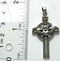 Dotted cross on circle pattern design sterling silver pendant with hands holding heart decor in middle