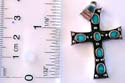 Cross design sterling silver pendant with dot pattern and mini oval shape turquoise stone embedded