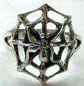 Sterling silver ring with cut-out spider web pattern design in middle