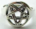 Sterling silver ring with cut-out mystic star-in-circle pattern design in middle