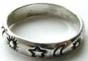 Black high-lined sun-moon-star pattern design sterling silver ring