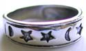 Sterling silver ring with multi carved-in black star moon pattern decor