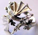 Cut-out double flying dragon pattern design sterling silver ring