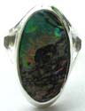 Oval shape abalone power seashell inlay sterling silver ring with cut-out pattern on both sides