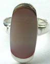 Elliptical genuine white mother of pearl seashell inlay sterling silver ring 