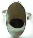 SSterling silver ring with oval shape genuine white seashell with black spot