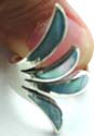 4 light blue seashell forming fan shape pattern design sterling silver ring 