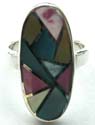 Oval shape pattern design sterling silver ring with multi shape and color seashell embedded