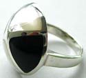 2 onyx stone and 2 white mother of pearl seashell forming global pattern design sterling silver ring