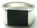 Horizontally laid genuine black onyx stone inlay widen sterling silver ring
