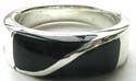 Sterling silver ring with 2 wavy genuine black onyx stone embedded in middle 