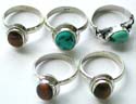 Assorted design genuine tiger eye / turquoise stone inlay sterling silver ring 