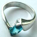 Olive shape blue CZ stone embedded twisted pattern design sterling silver ring 