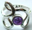 Cut-out knooted pattern design sterling silver ring with a mini rounded amethyst stone embedded in center