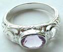 Elliptical light purple CZ stone inlay fashion ring with carved out heart pattern design on both sides