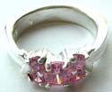 5 rounded pink color cz forming flower pattern design sterling silver ring