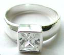 Square shape fine clear cz stone embedded wide band design sterling silver ring 