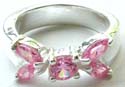 5 pink cz stone forming butterfly pattern design sterling silver ring