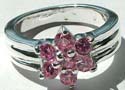 Multi mini pink color cz stone forming flower pattern sterling silver ring 