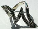 Multi marcasites embedded cut-out wavy angle design sterling siver ring