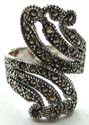 Multi marcasites embedded cut-out wavy pattern design sterling siver ring