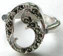 Cut-out curved-in oval pattern design sterling siver ring with multi marcasites embedded 