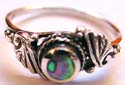 Leaf pattern design sterling silver pinky / kids ring holding a rounded abalone seashell in middle