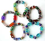 Assorted color and design hand painted glass bead forming strecthy fashion bracelet