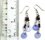 Brown sead bead fashion earring with dyed blue rounded seashell 