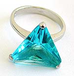 Fashion ring with triangular light blue CZ, assorted size randomly pick